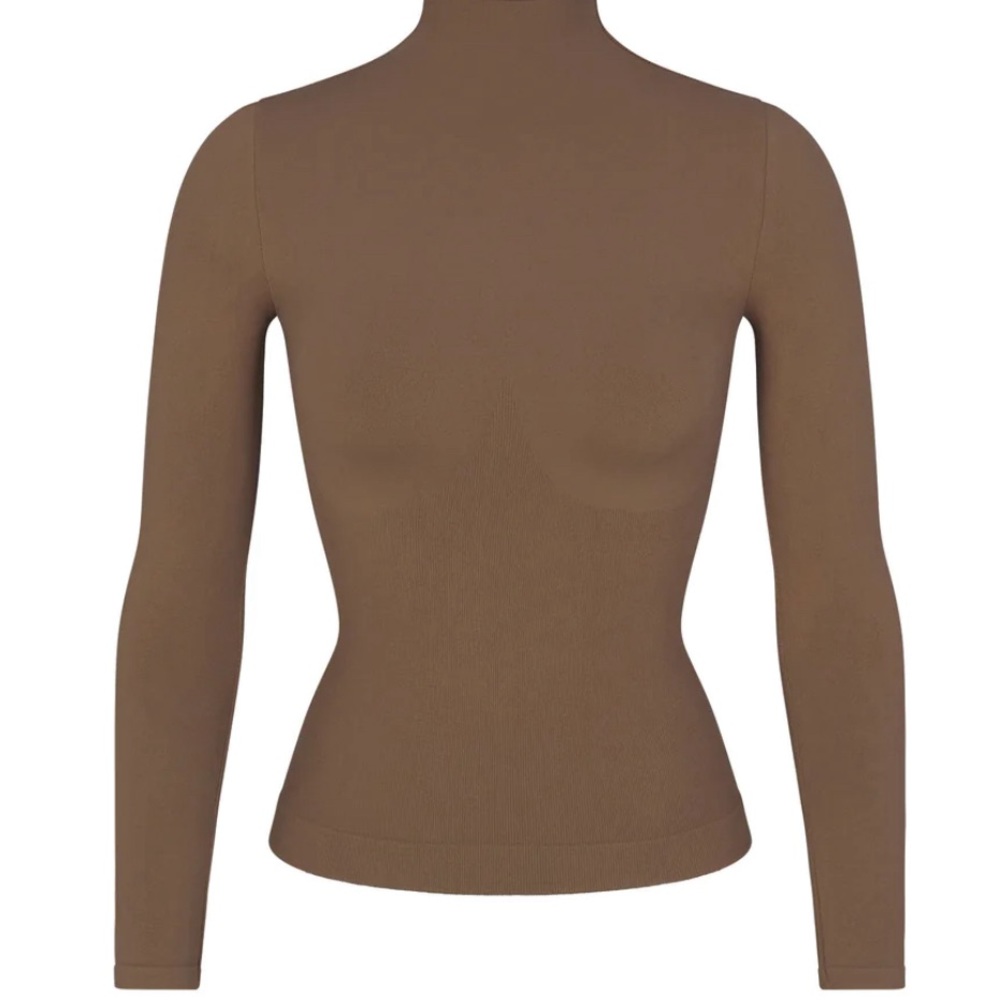 WT SKIMS Fits Everybody Funnel Neck Long Sleeved Top - Oxide - Picture 4 of 4